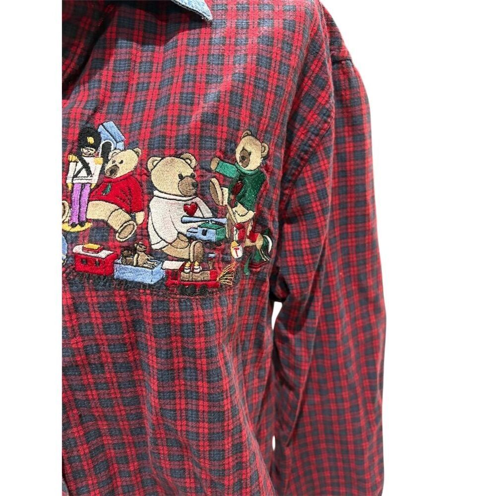 Bobbie Brooks Women's L Red Plaid Button-Up Holiday Shirt Vintage - Picture 3 of 11